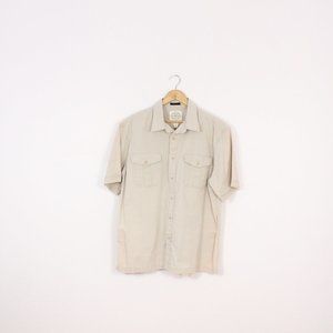 Mens Beige 100% Cotton Short-sleeve Button Up